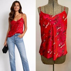 Vintage 90s Natori Private Luxuries Red Silk Cami Art Print Slip Tank XL💛